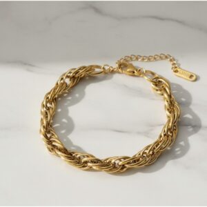 Gold Plated Anti Tarnish Stainless Steel Thick Chain Rope Style Wraparound Bracelet