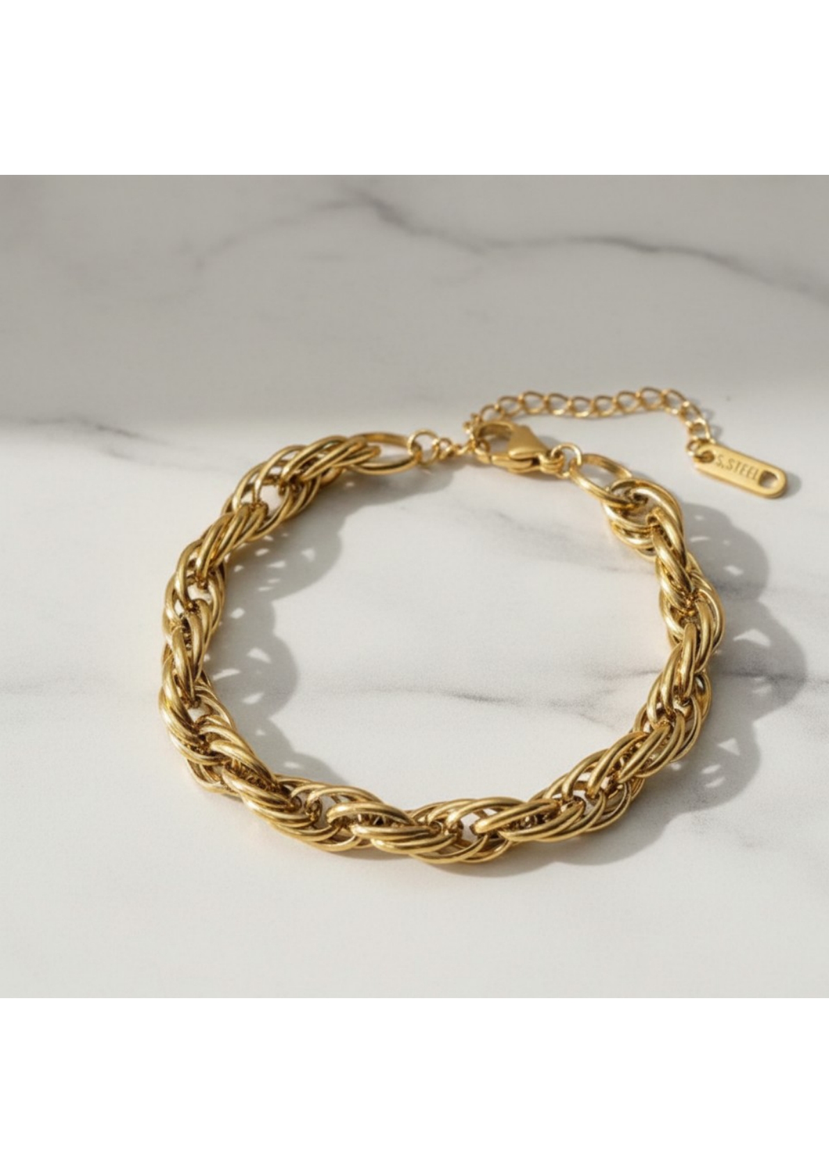 Gold Plated Anti Tarnish Stainless Steel Thick Chain Rope Style Wraparound Bracelet