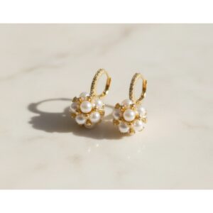 Gold-finished pearl cluster earrings