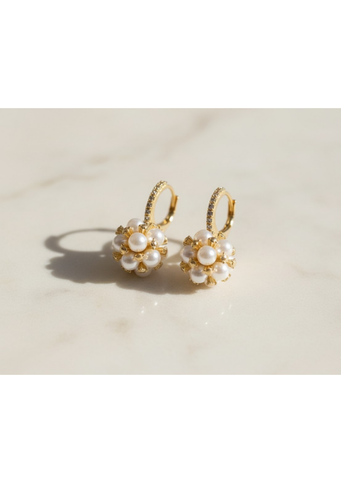 Gold-finished pearl cluster earrings