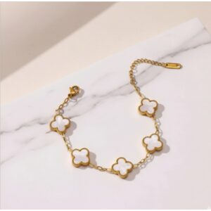 Stainless Steel Gold Plated White Anti Tarnish Clover Bracelet For Girls And Women