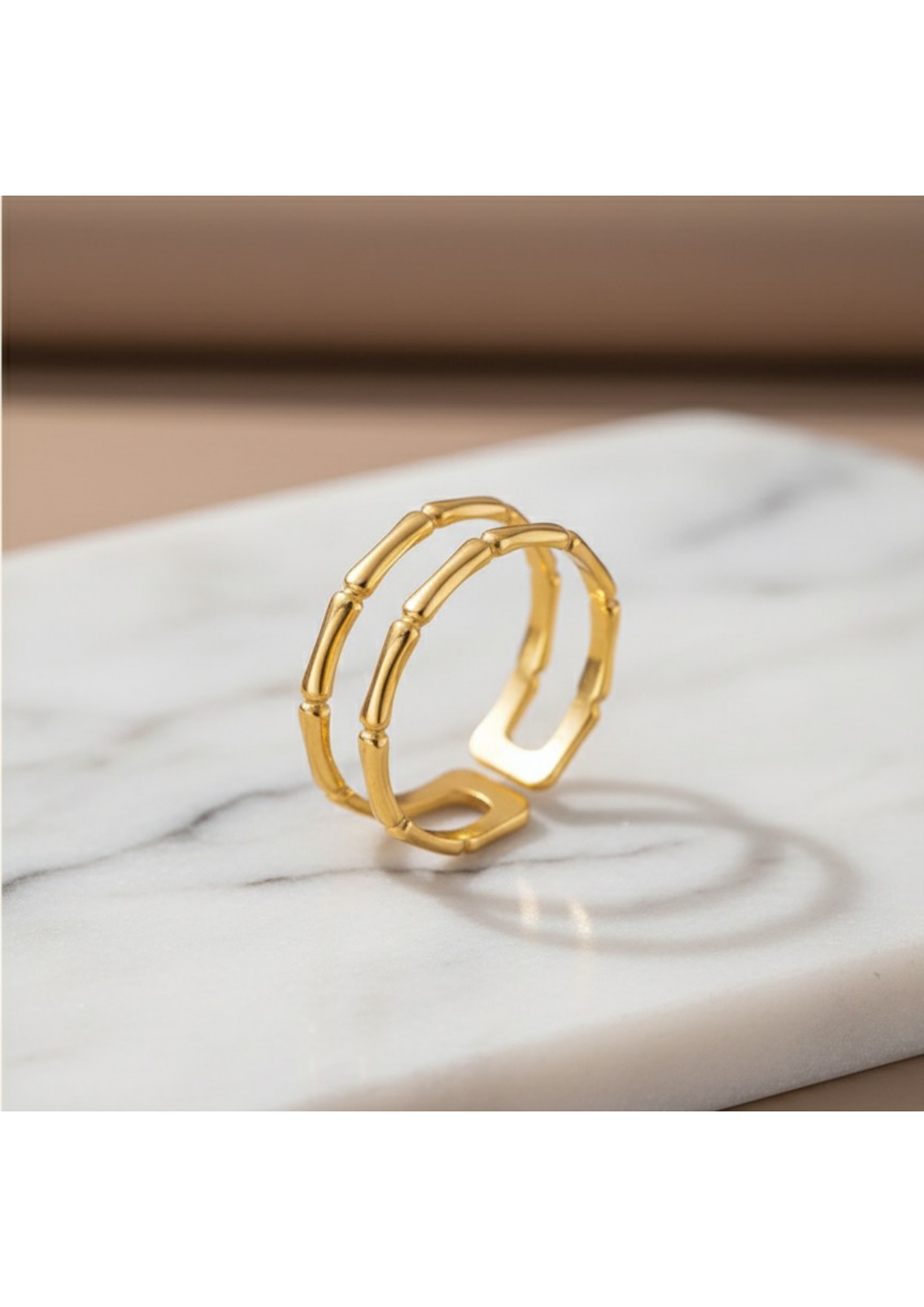 Gold Plated Contemporary Adjustable Finger Ring. - Image 3