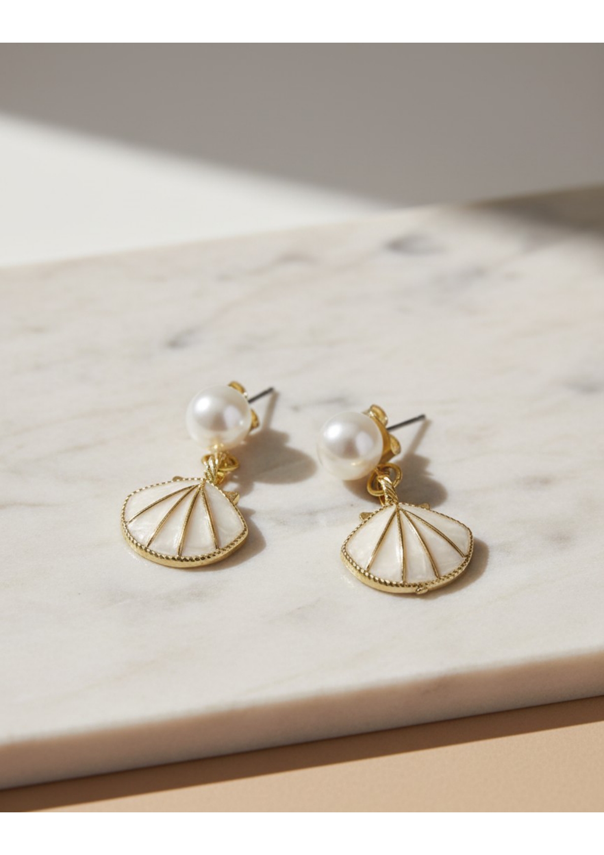 Detachable pearl and seashell drop earrings - Image 2