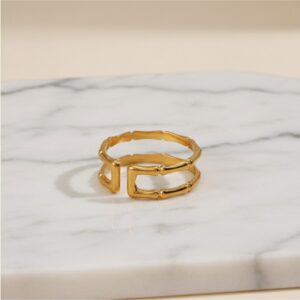 Gold Plated Contemporary Adjustable Finger Ring.