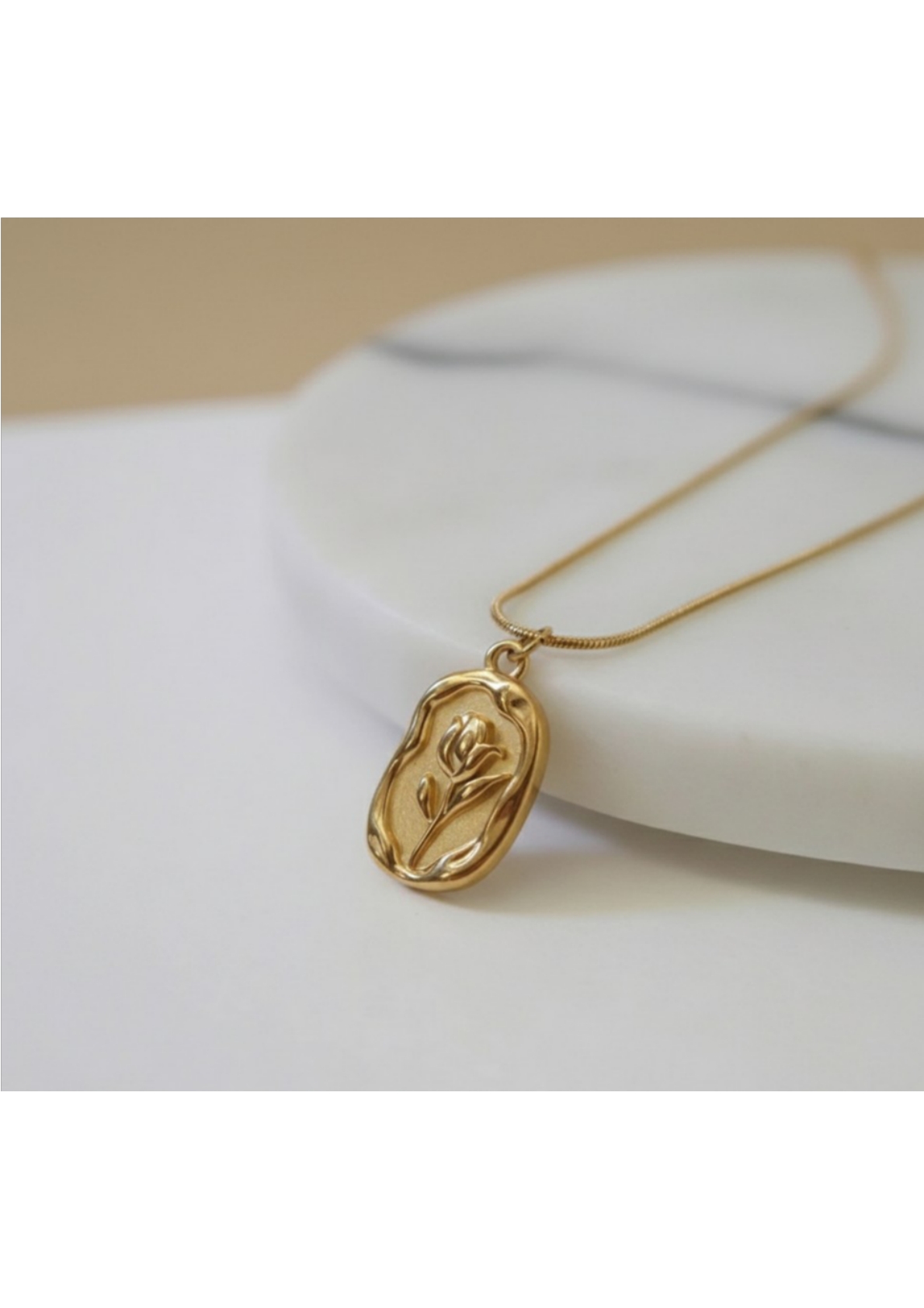 Gold Plated White Anti Tarnish Rose Themed Pendant - Image 2
