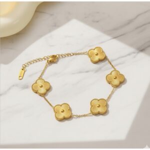 Stainless Steel Gold Plated Golden Anti Tarnish Clover Bracelet For Girls And Women
