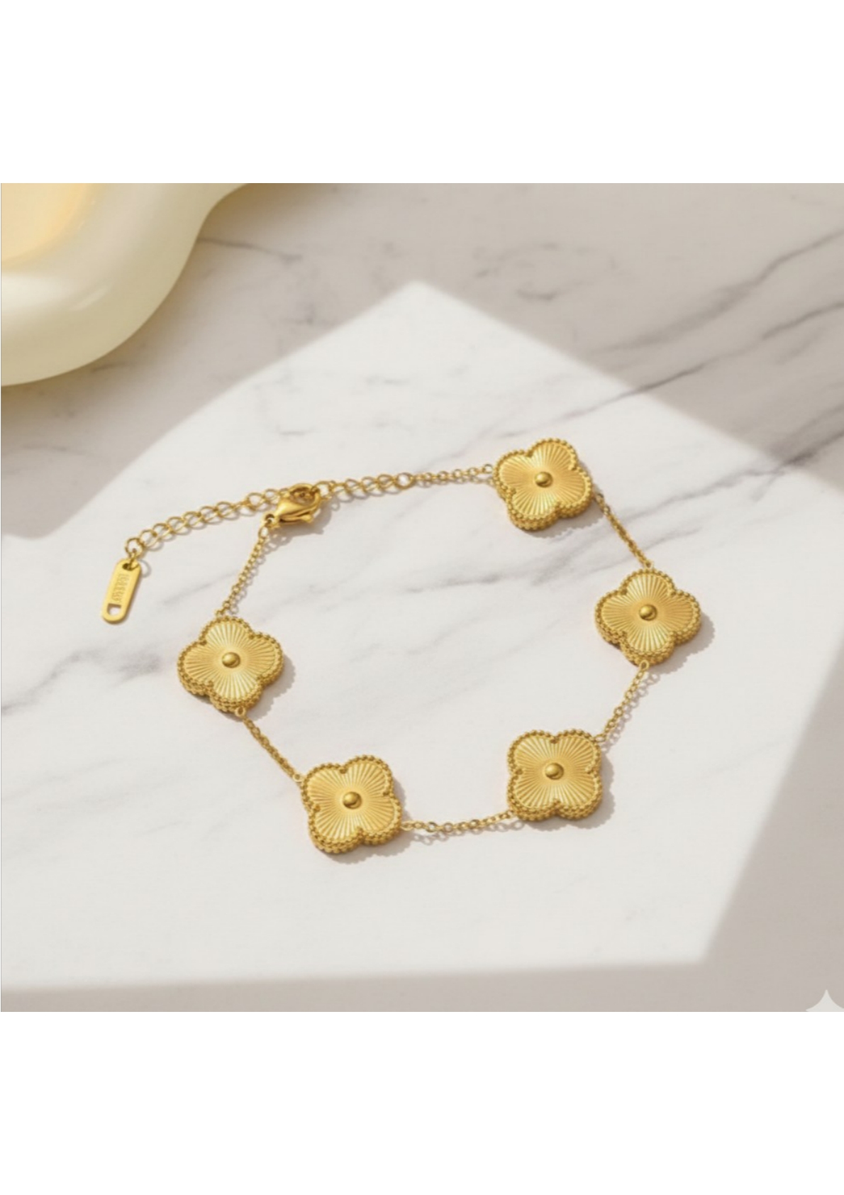 Stainless Steel Gold Plated Golden Anti Tarnish Clover Bracelet For Girls And Women