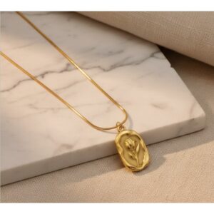 Gold Plated White Anti Tarnish Rose Themed Pendant