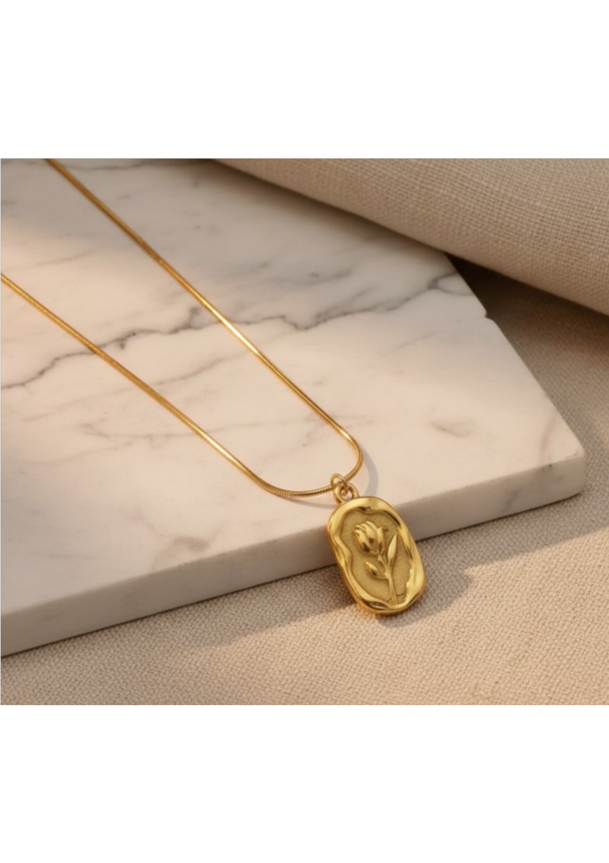 Gold Plated White Anti Tarnish Rose Themed Pendant