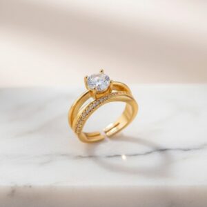 Gold Plated Contemporary Adjustable Finger Ring