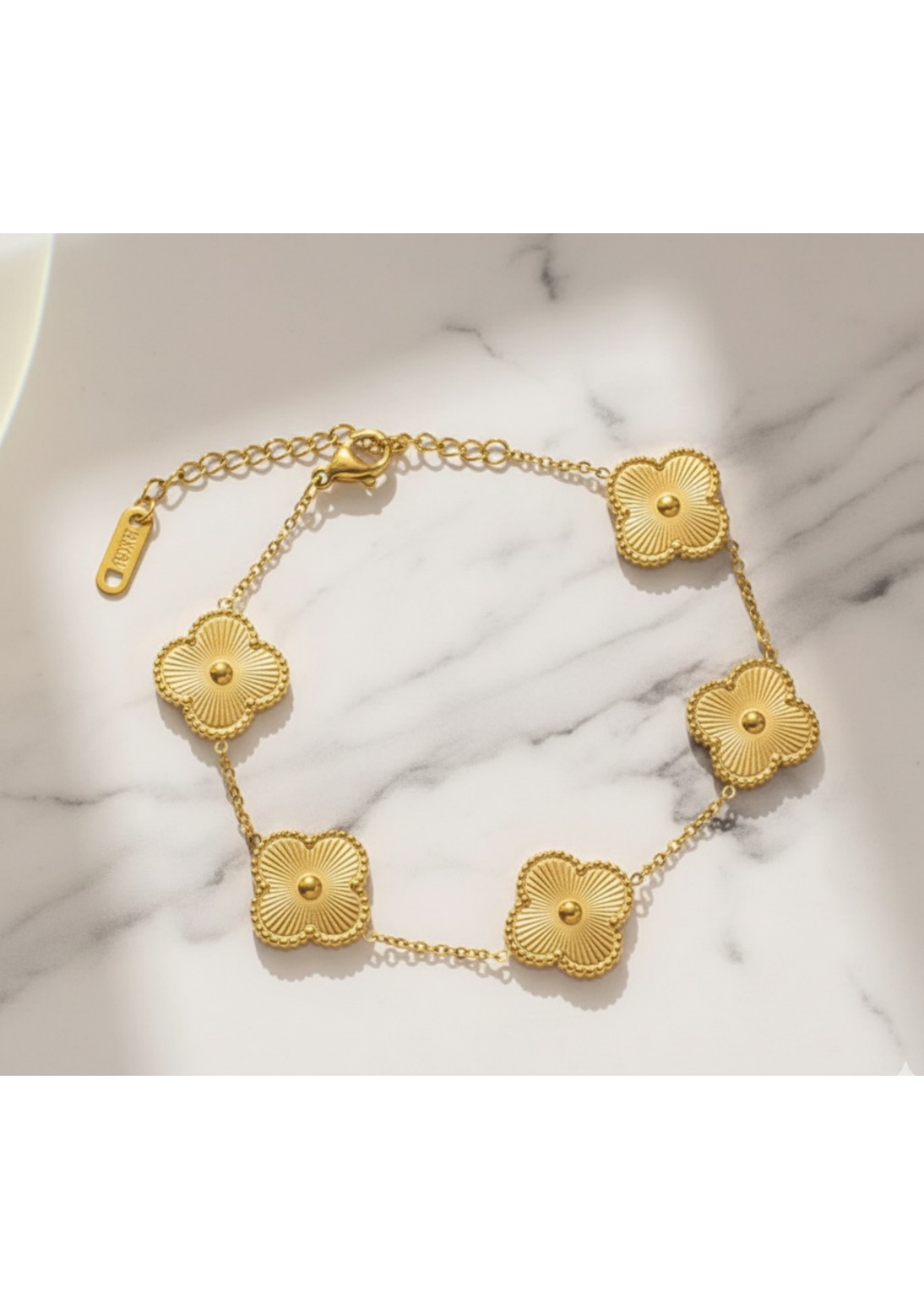 Stainless Steel Gold Plated Golden Anti Tarnish Clover Bracelet For Girls And Women - Image 3
