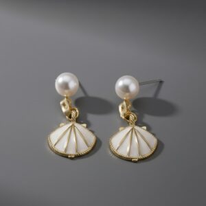 Detachable pearl and seashell drop earrings