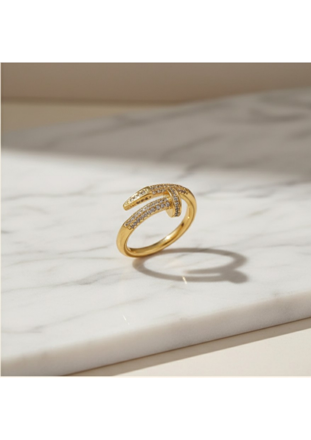 Gold Plated Nail Shaped AD Studded Adjustable Finger Ring - Image 2