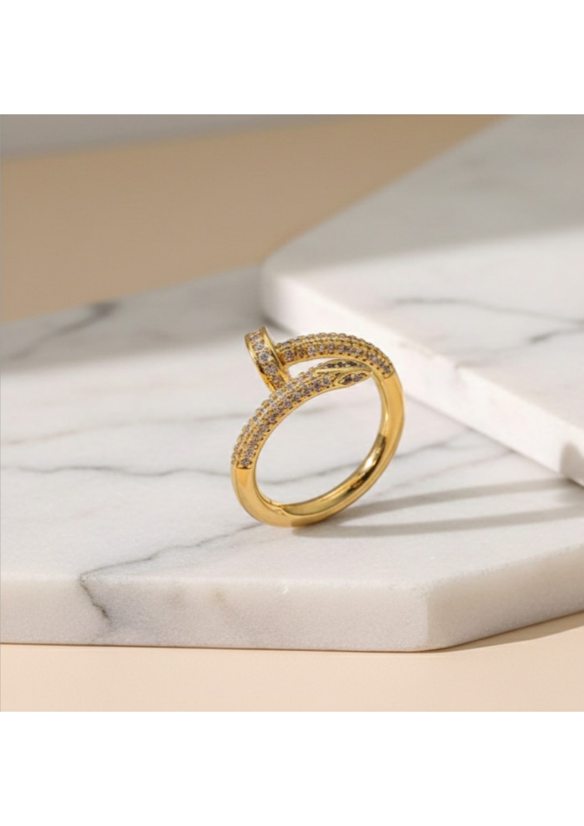 Gold Plated Nail Shaped AD Studded Adjustable Finger Ring