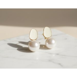 Elegant pearl and enamel drop earrings