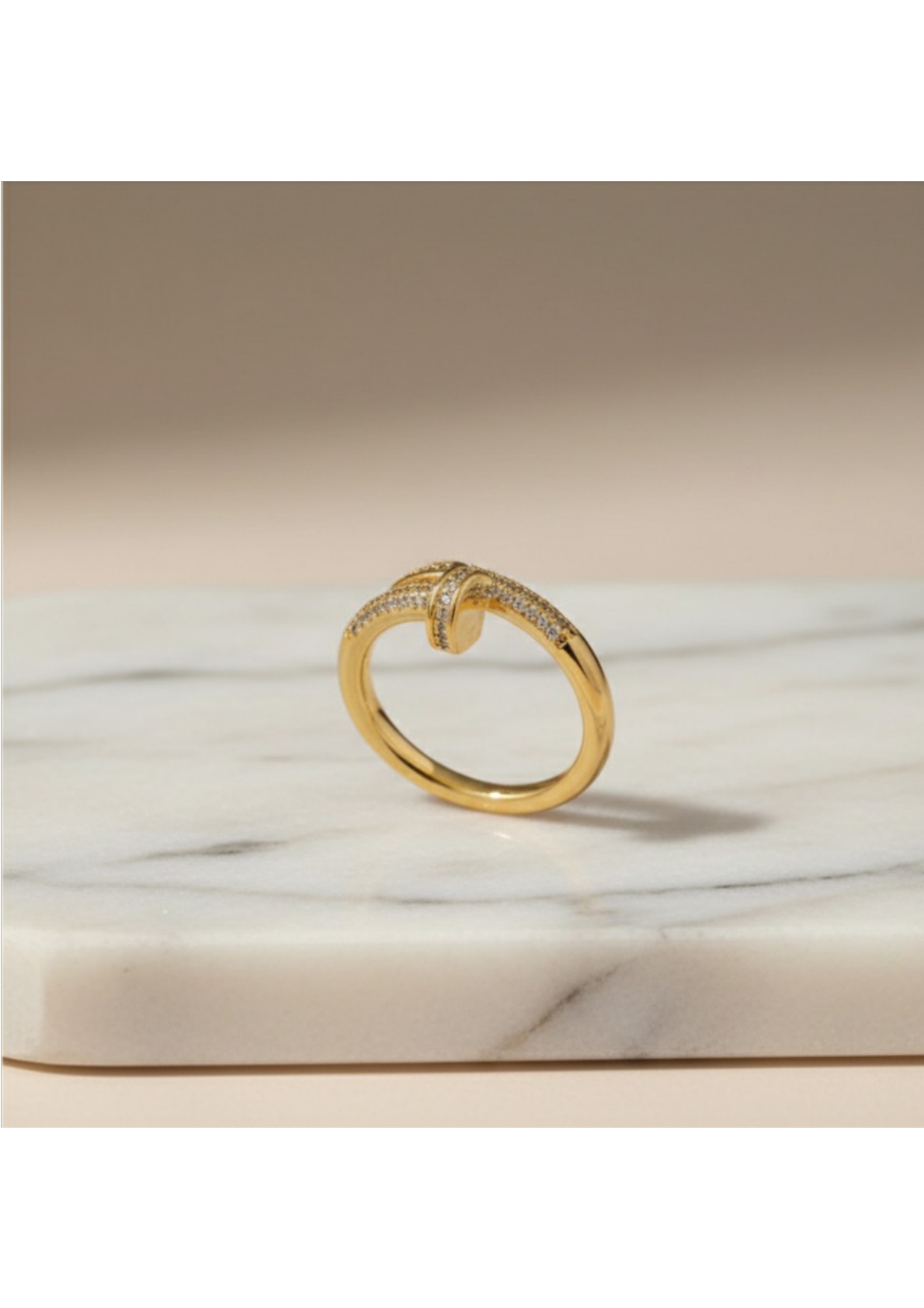 Gold Plated Nail Shaped AD Studded Adjustable Finger Ring - Image 4