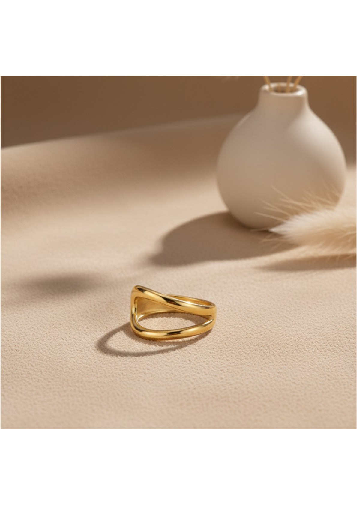 Gold Plated Anti Tarnish Stainless Steel Contemporary Adjustable Finger Ring - Image 2