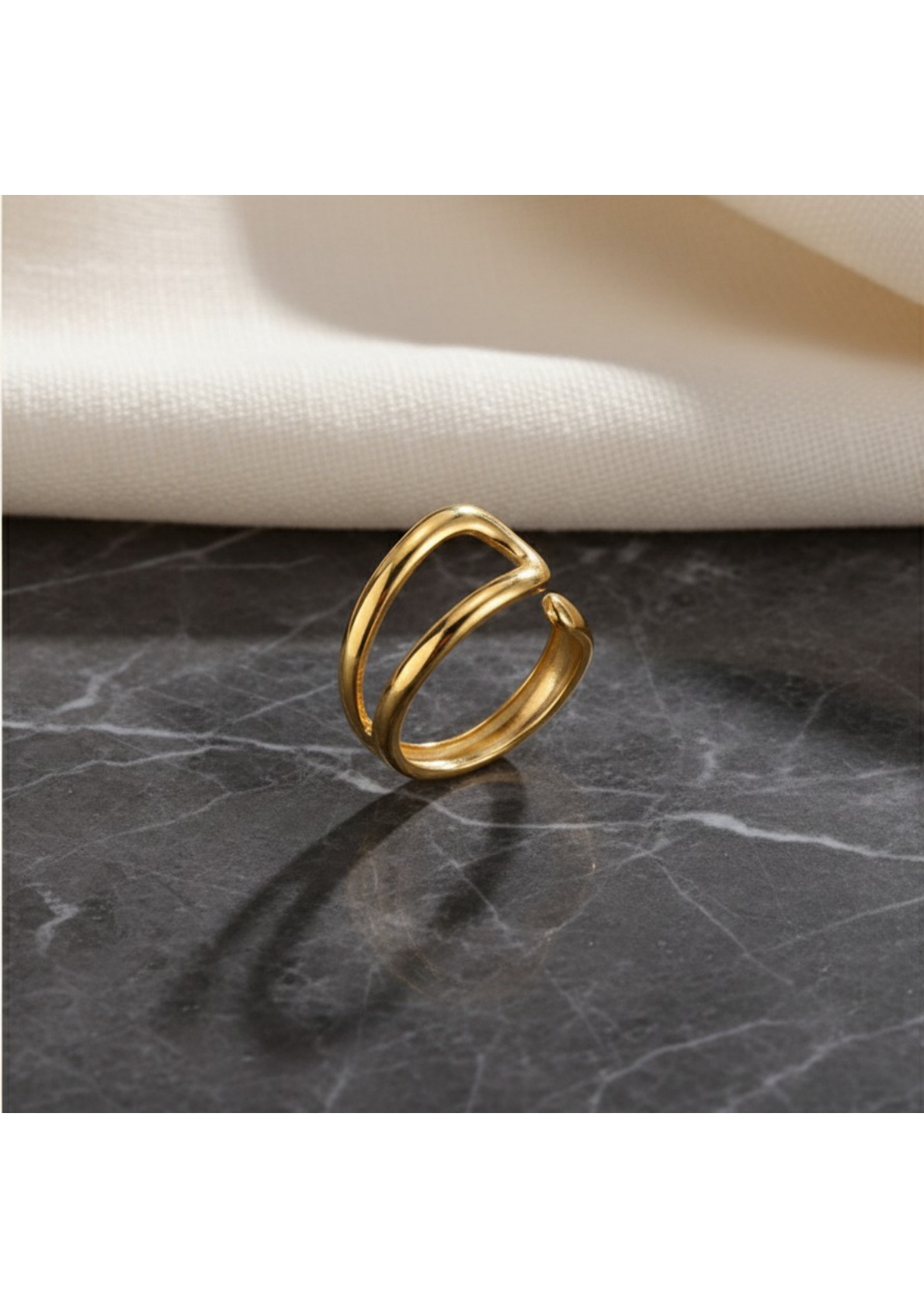 Gold Plated Anti Tarnish Stainless Steel Contemporary Adjustable Finger Ring - Image 3
