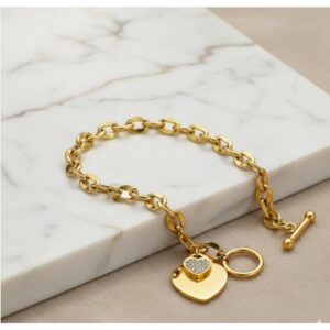 Gold - Plated Anti Tarnish Heart Themed Charm Bracelet