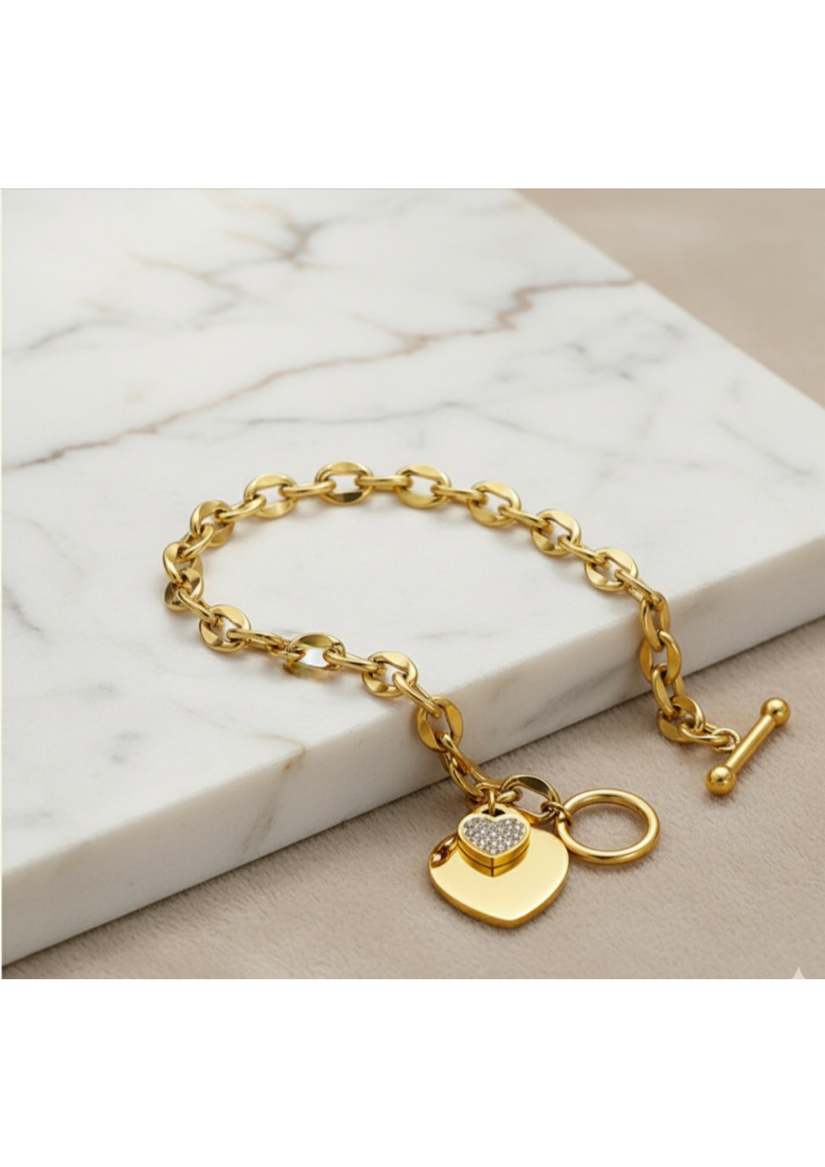 Gold - Plated Anti Tarnish Heart Themed Charm Bracelet
