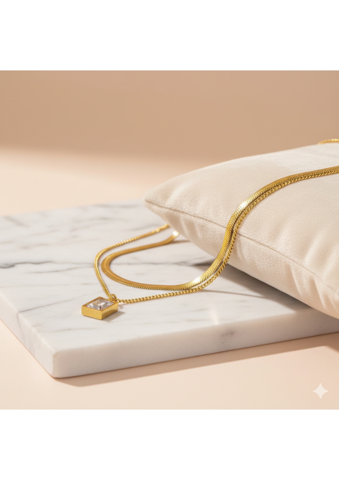 Gold-Plated Anti Tarnish White Emerald Geometric Layered Necklace - Image 4