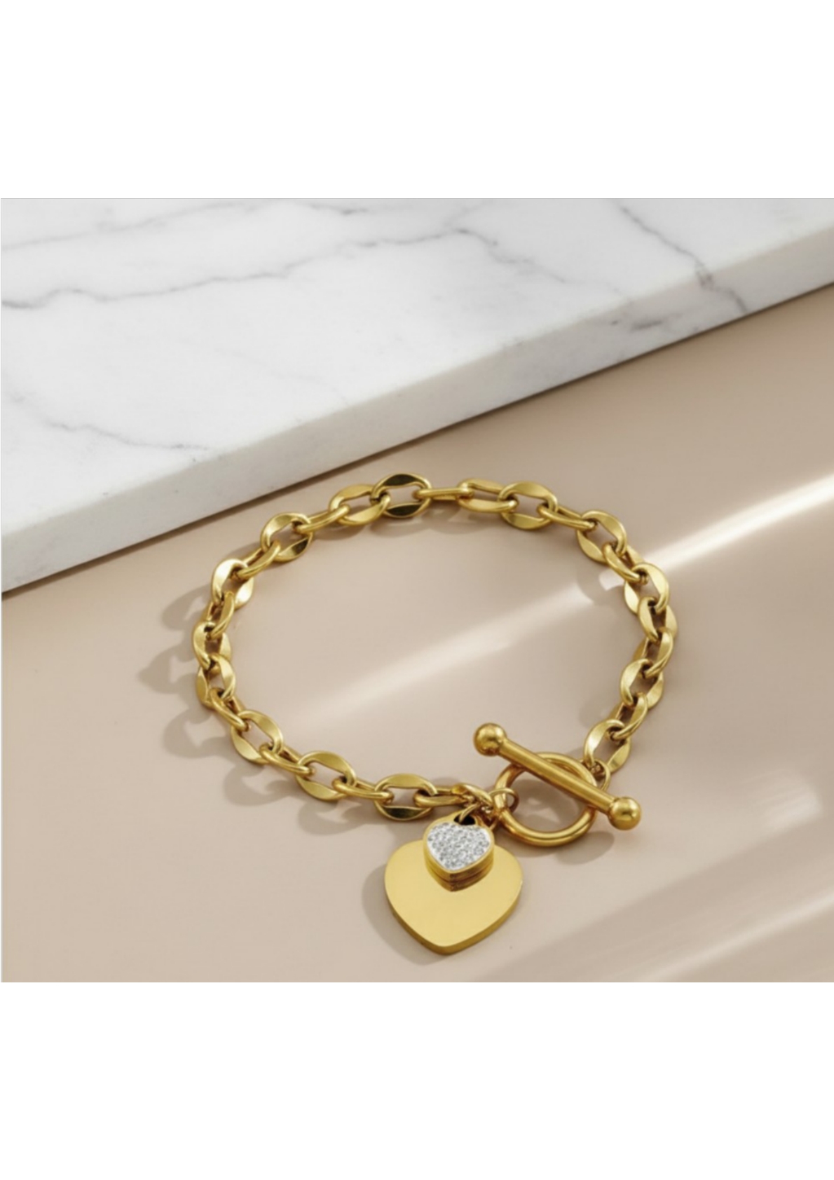 Gold - Plated Anti Tarnish Heart Themed Charm Bracelet - Image 3