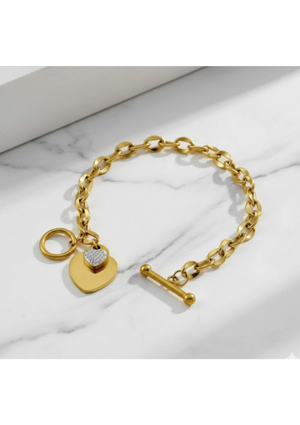Gold - Plated Anti Tarnish Heart Themed Charm Bracelet - Image 4