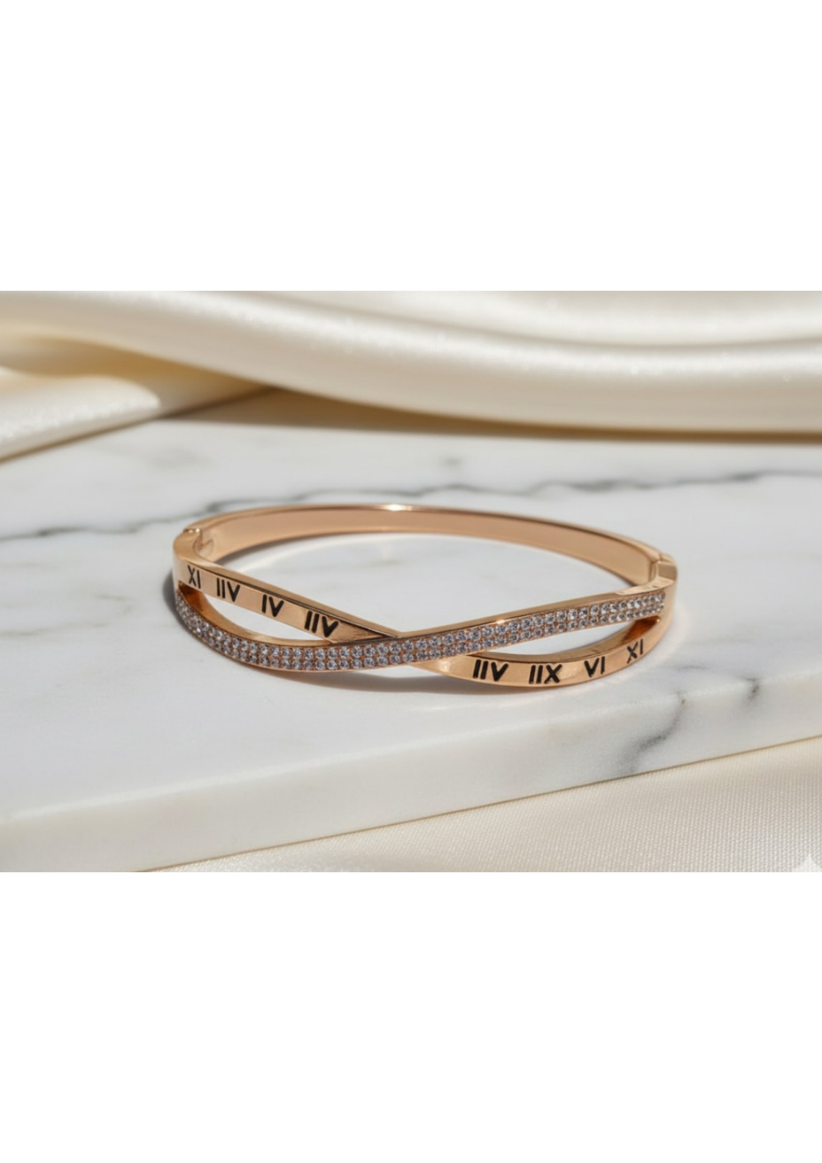 Gold Plated Roman Numbers Engraved Stone Studded  Korean Bracelet - Image 2