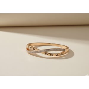 Gold Plated Roman Numbers Engraved Stone Studded  Korean Bracelet