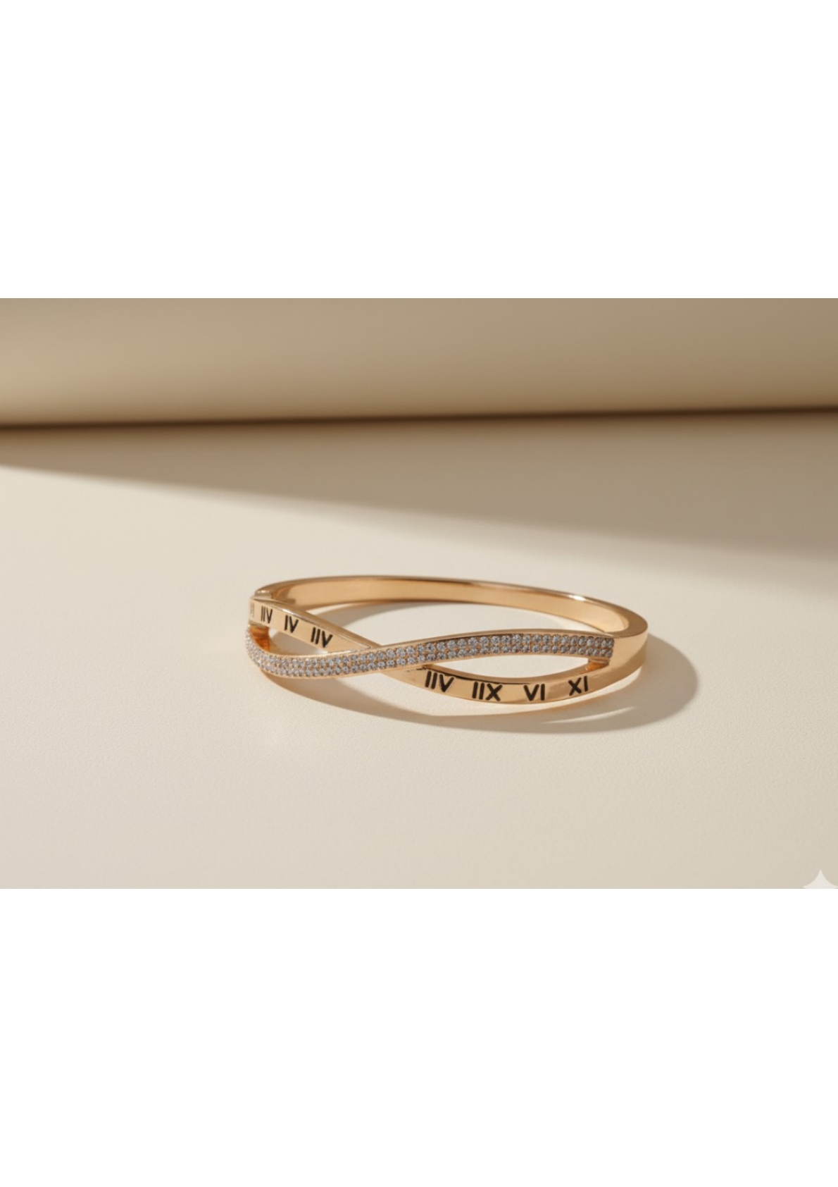 Gold Plated Roman Numbers Engraved Stone Studded  Korean Bracelet