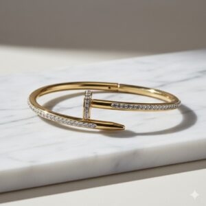 Gold - Plated Stainless Steel Anti Tarnish AD Studded Nail bracelet