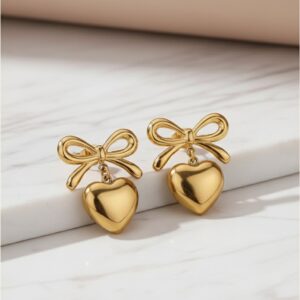 Gold Plated Bow-Heart Earrings
