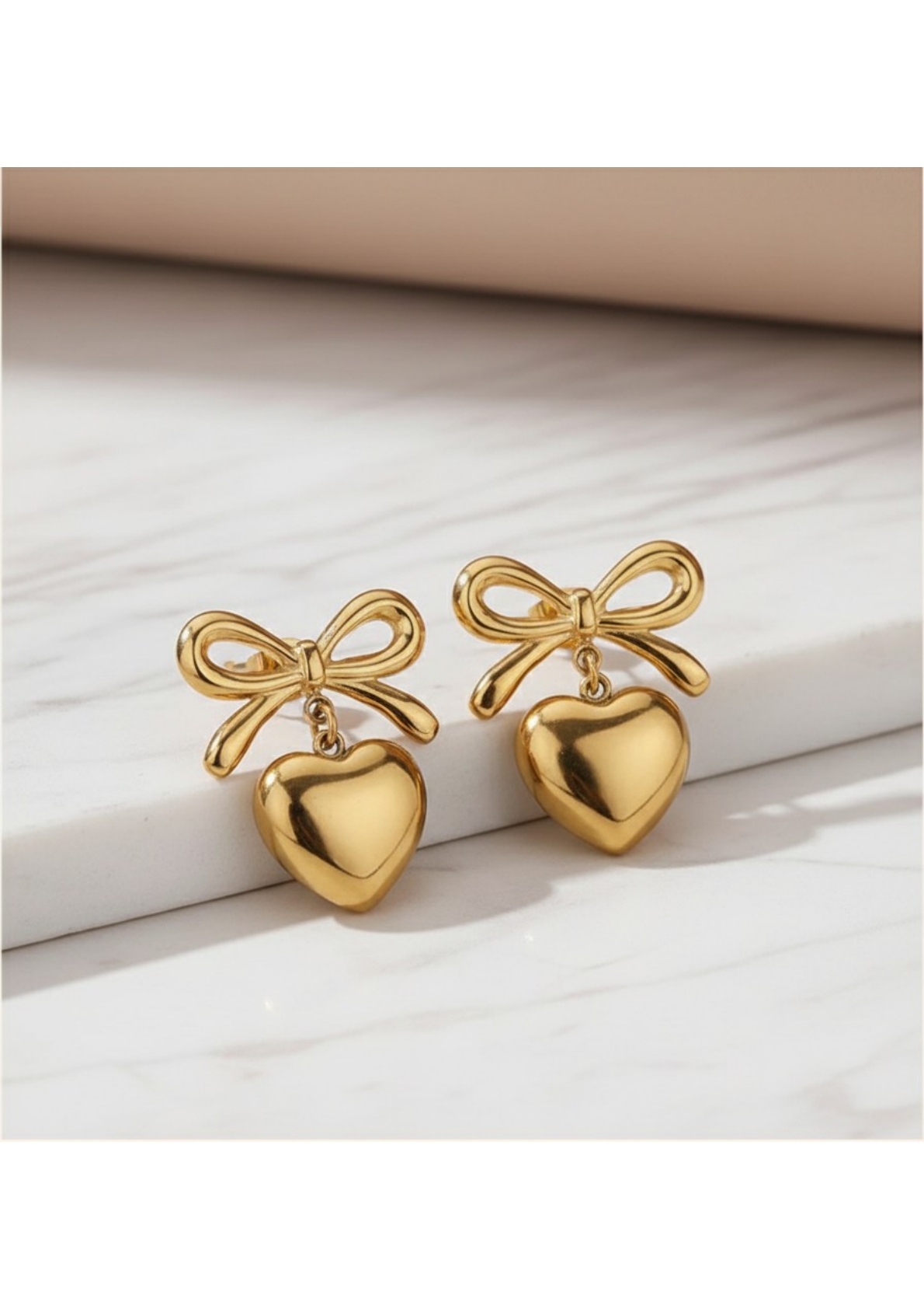 Gold Plated Bow-Heart Earrings