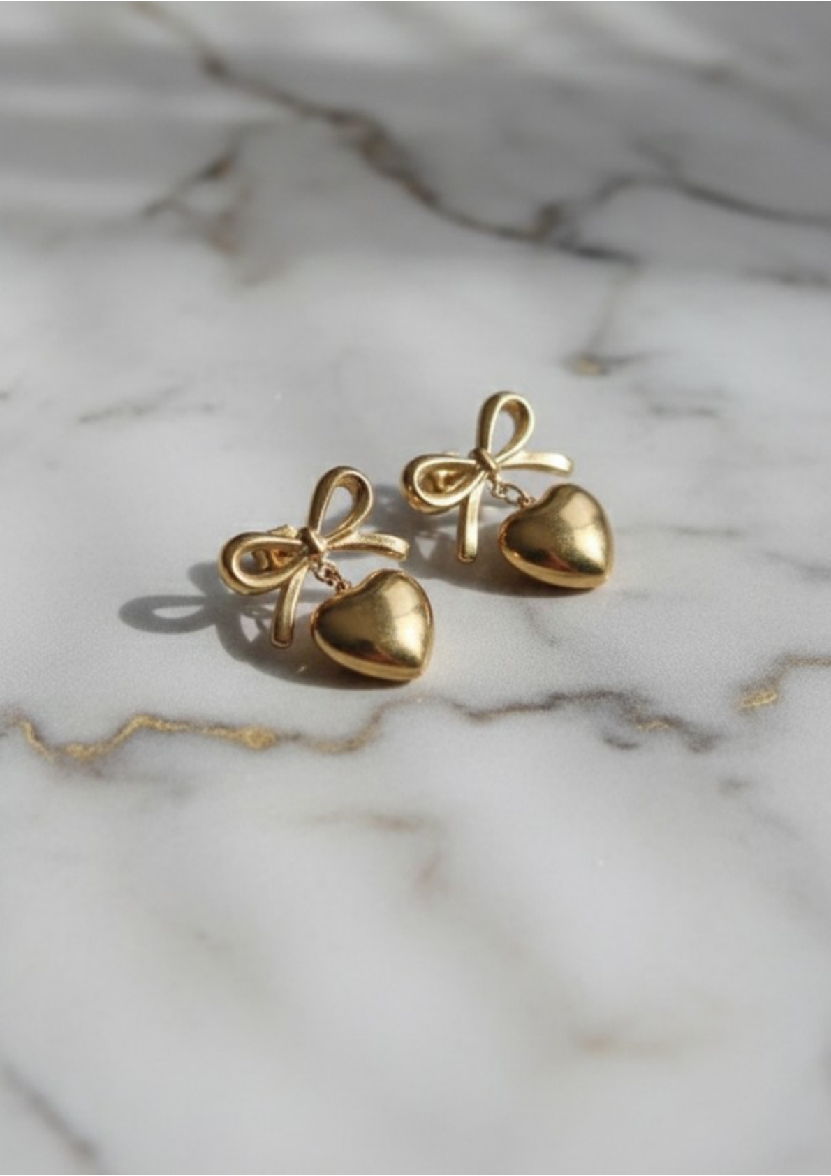 Gold Plated Bow-Heart Earrings - Image 3