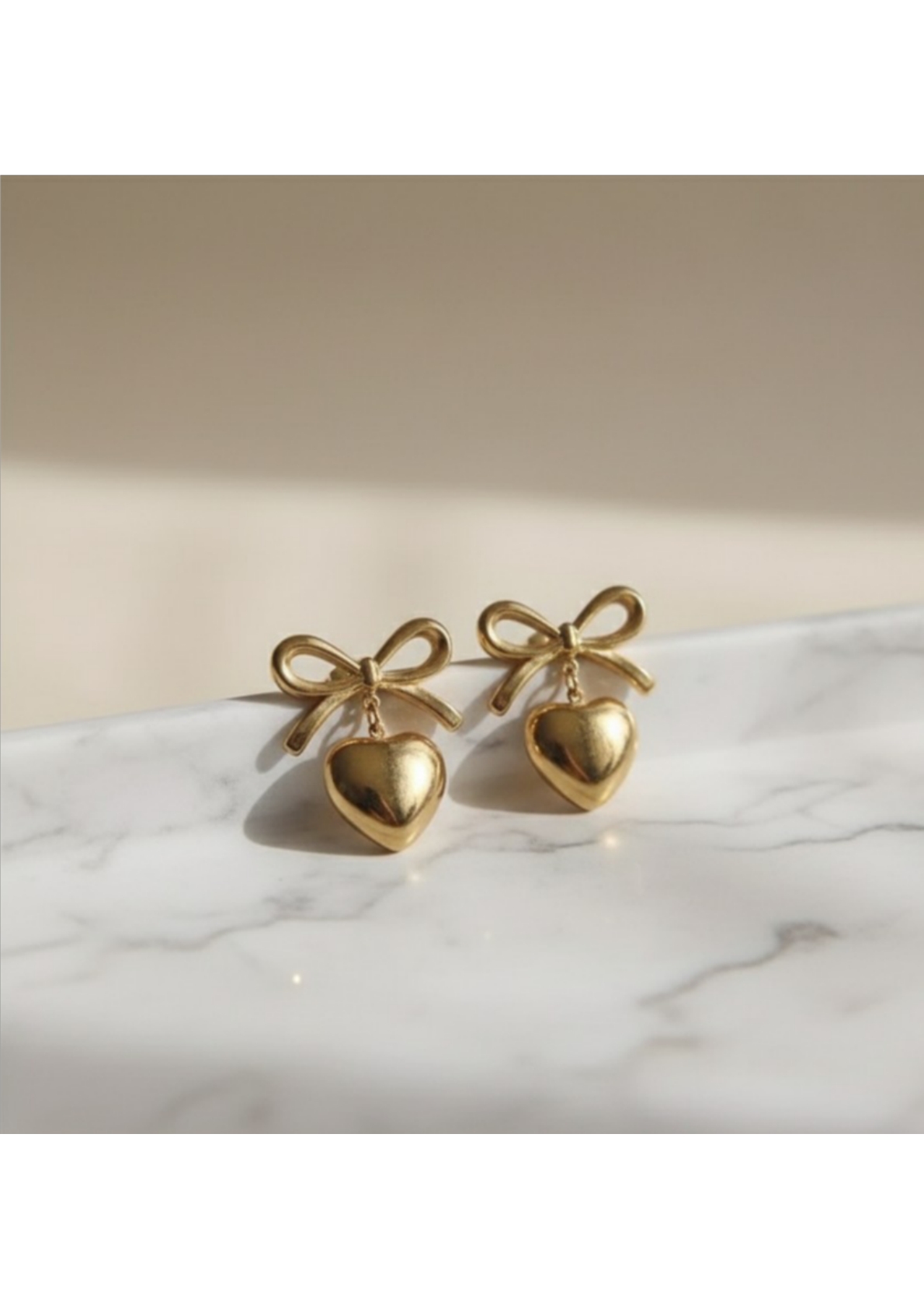 Gold Plated Bow-Heart Earrings - Image 4