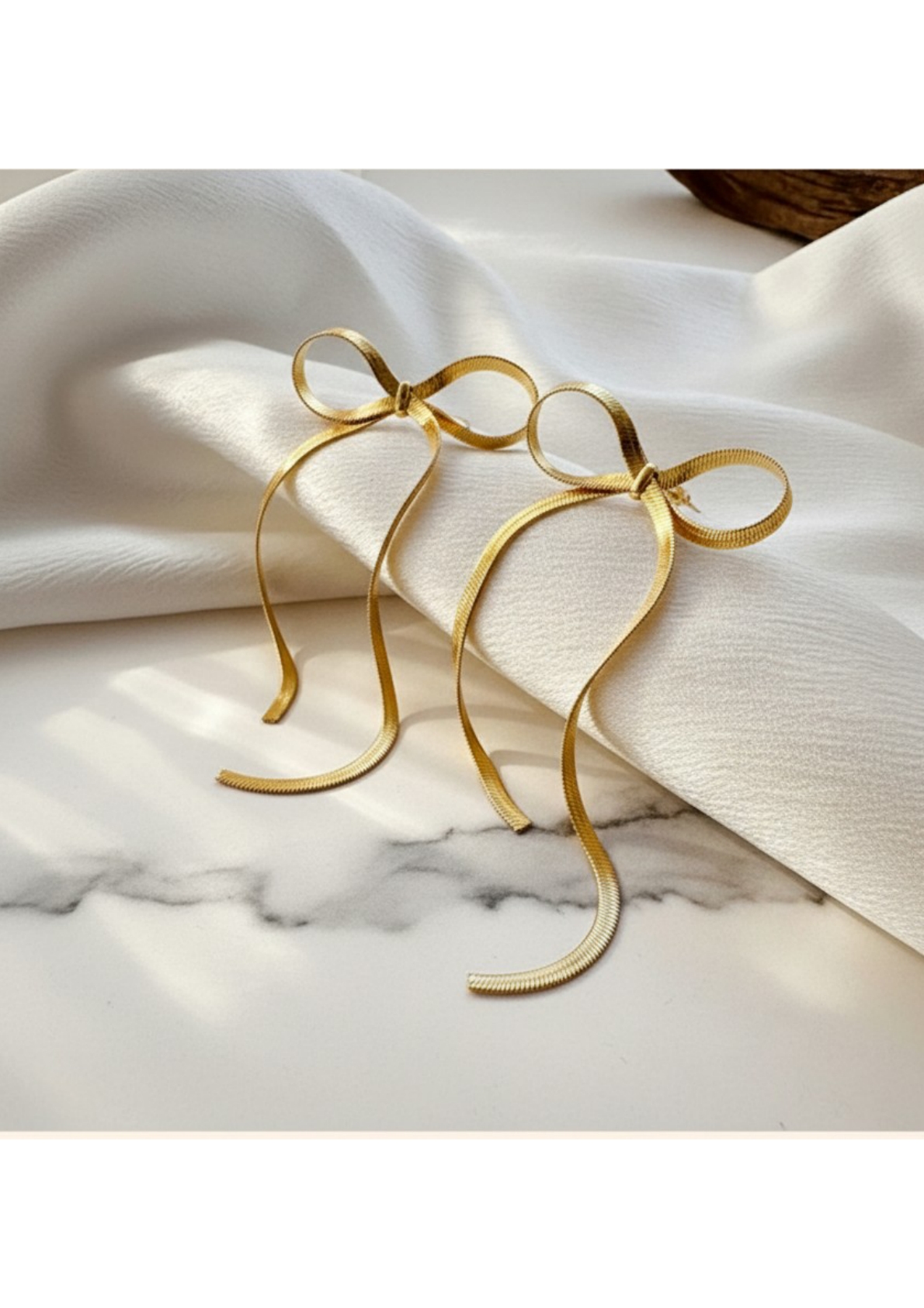 Gold Plated Bow Themed Drop Earrings