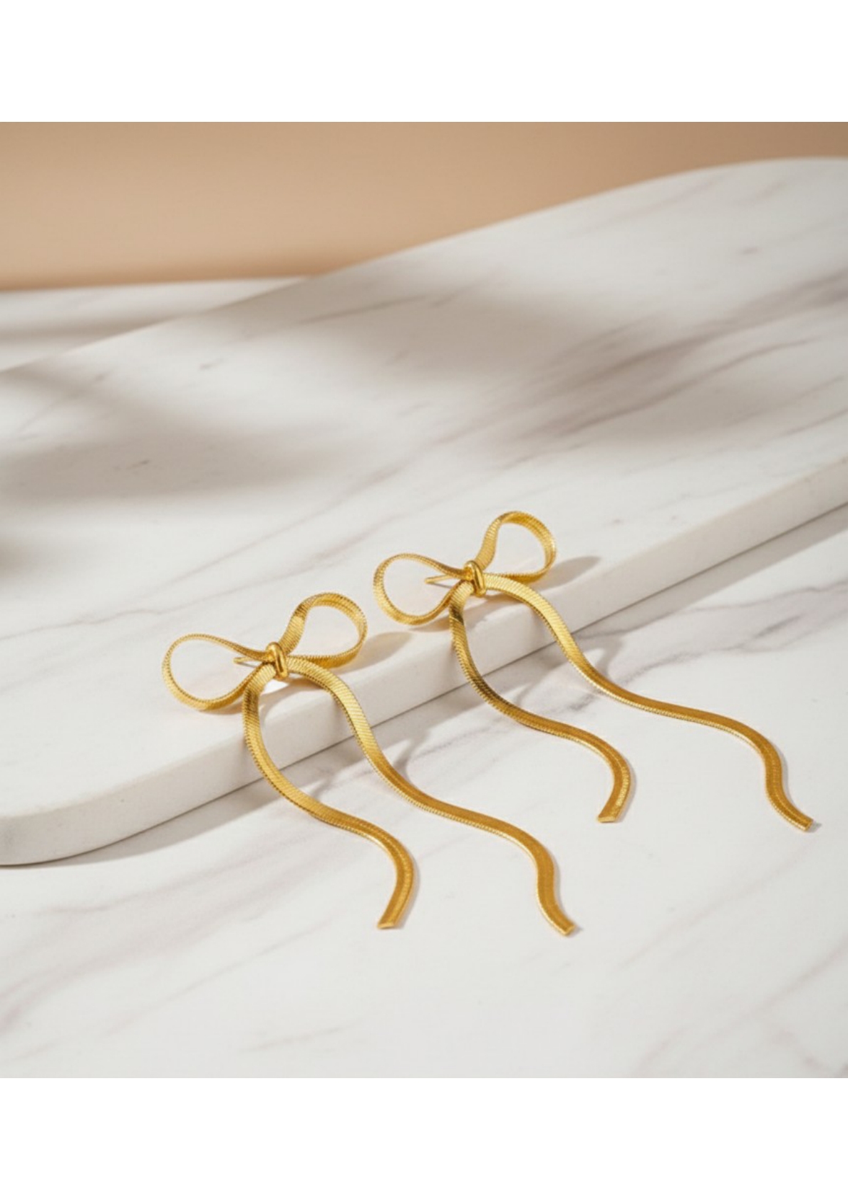 Gold Plated Bow Themed Drop Earrings - Image 3