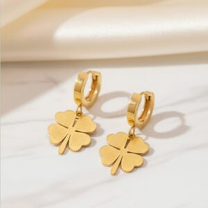 Gold Plated Clover Themed Drop Earrings
