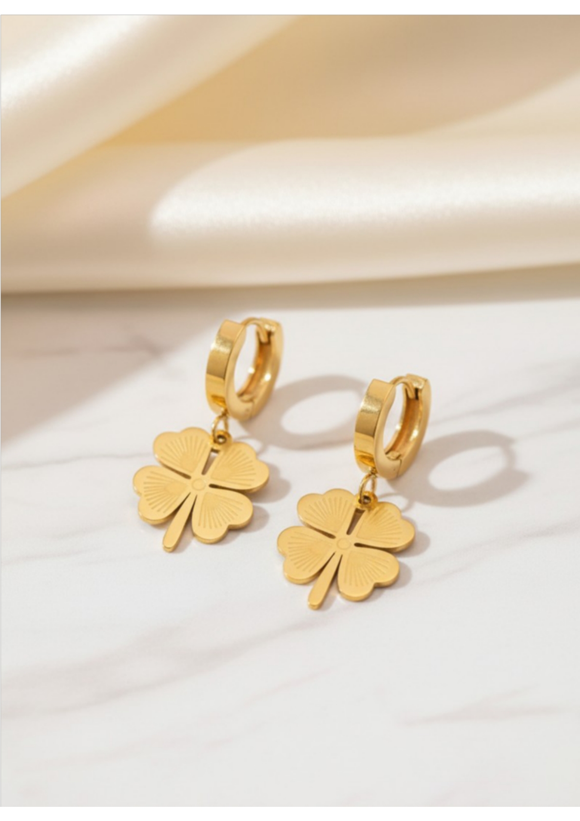 Gold Plated Clover Themed Drop Earrings