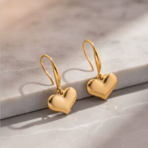 Gold-Plated Anti-Tarnish Stainless Steel Heart Themed Drop Earrings