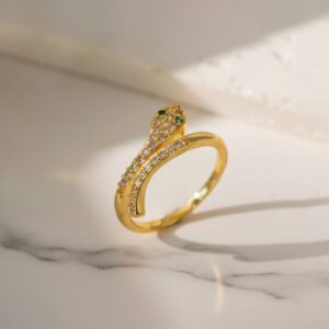 Gold Plated Snake-Themed Adjustable Finger Ring