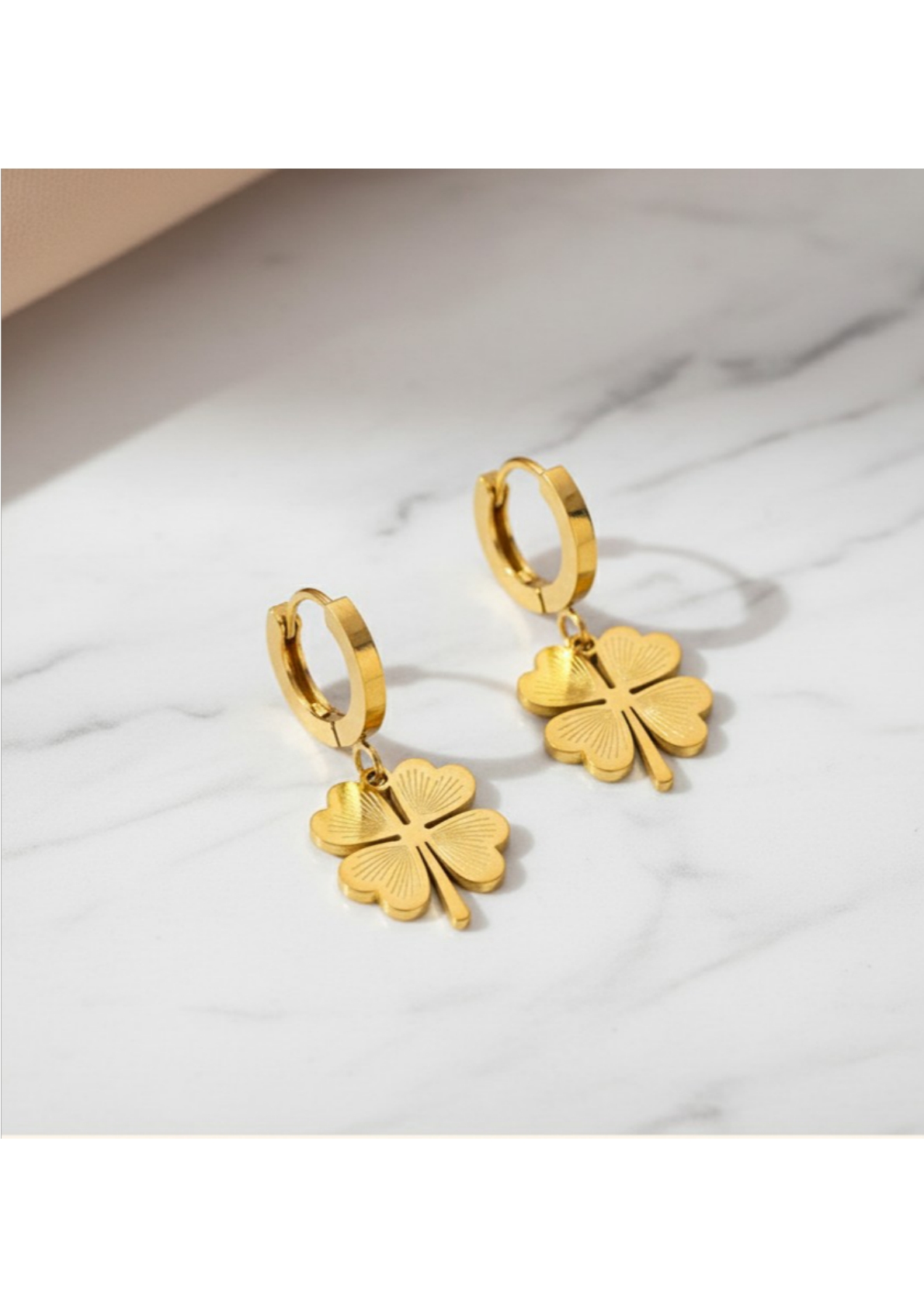 Gold Plated Clover Themed Drop Earrings - Image 3