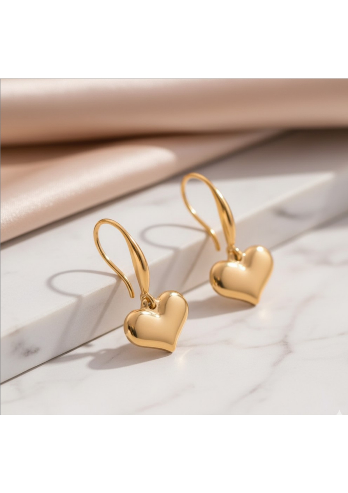 Gold-Plated Anti-Tarnish Stainless Steel Heart Themed Drop Earrings - Image 3