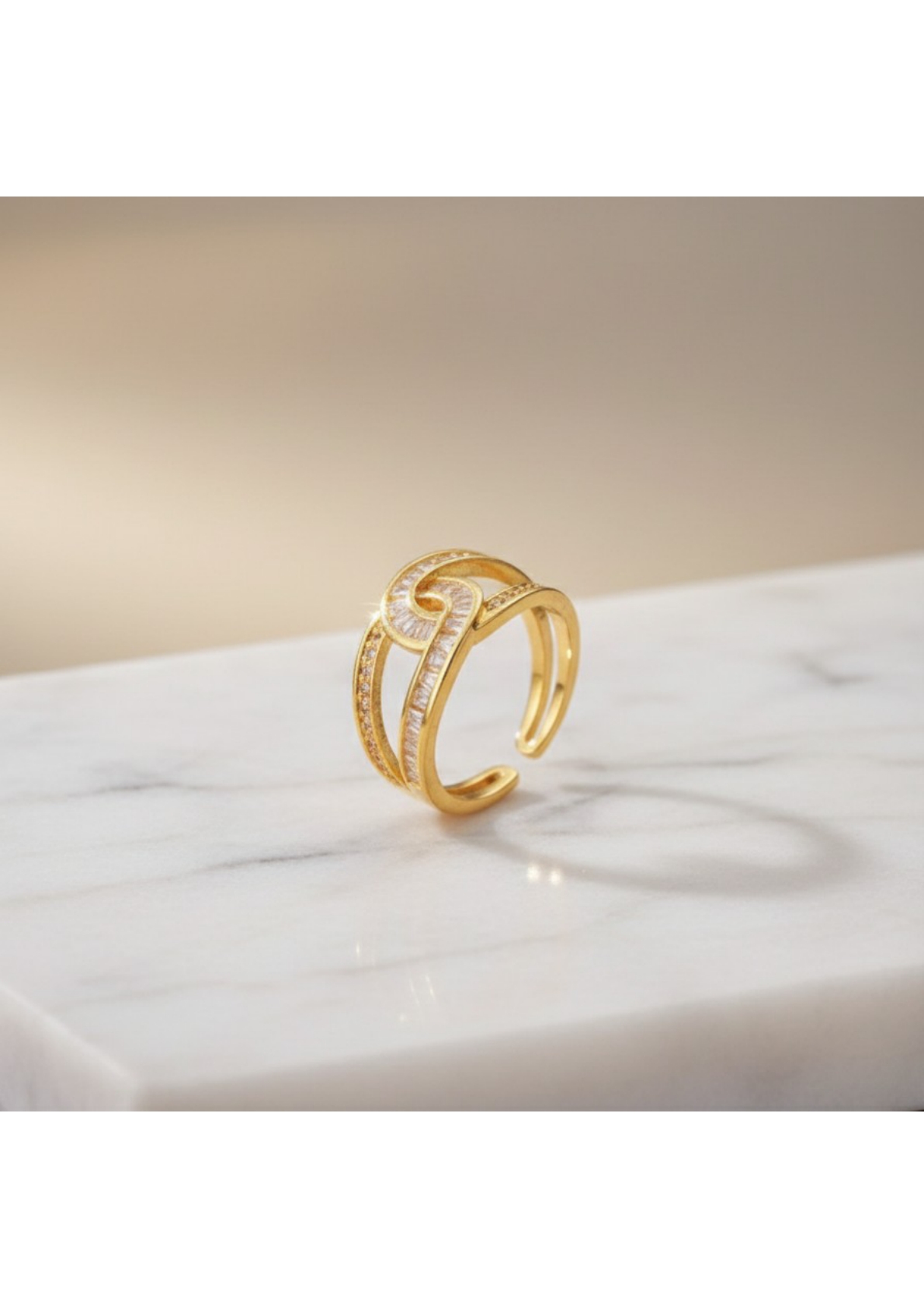 Gold Plated Interconnected Adjustable Finger Ring - Image 2