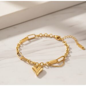 Gold-Plated Anti Tarnish Heart Themed Charm Bracelet