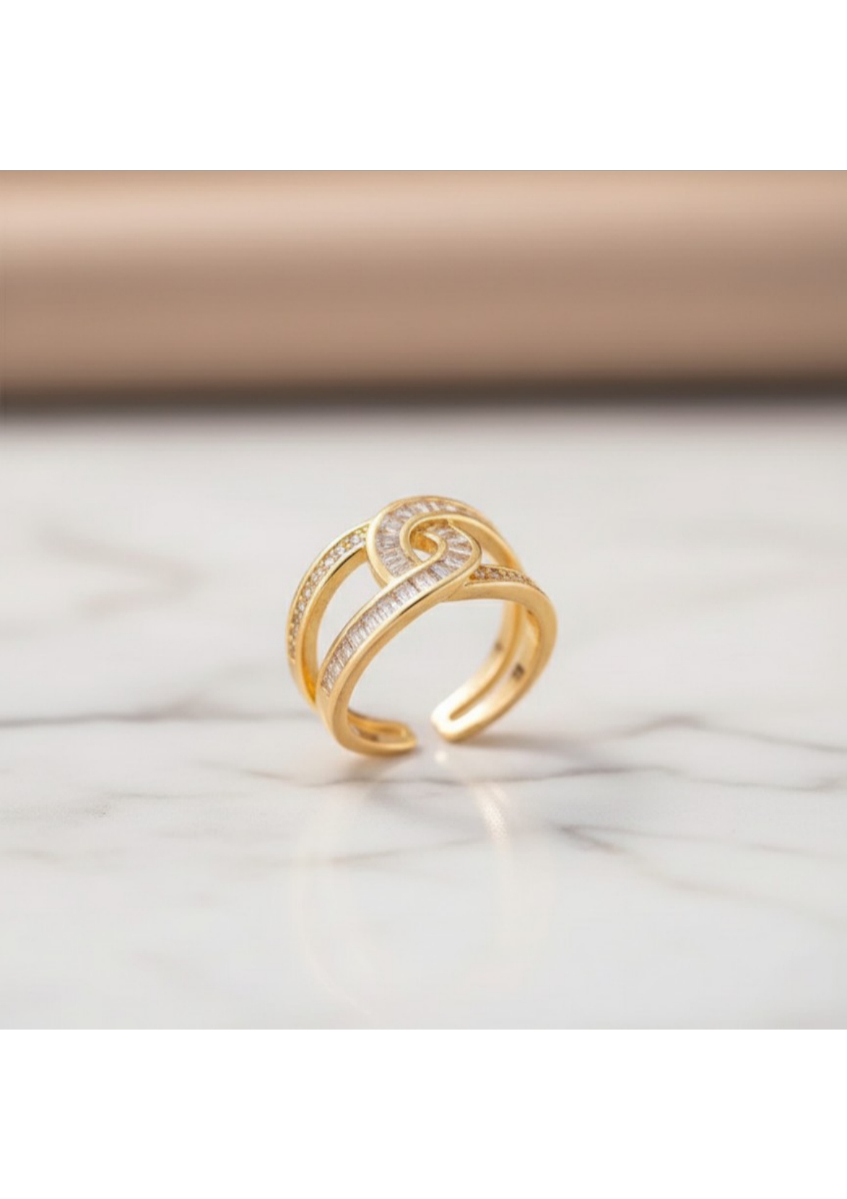 Gold Plated Interconnected Adjustable Finger Ring - Image 4
