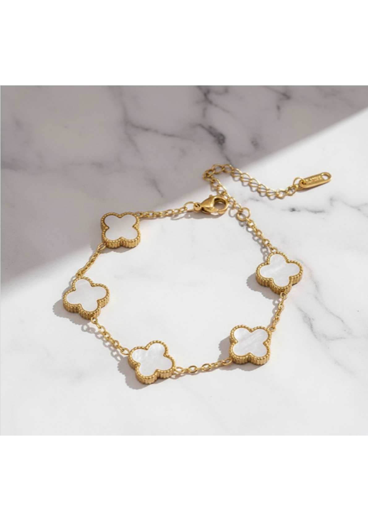 Stainless Steel Gold Plated White Anti Tarnish Clover Bracelet For Girls And Women - Image 2